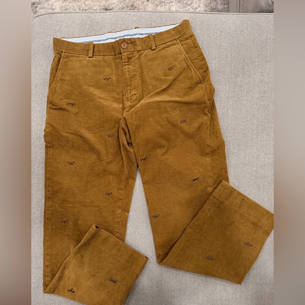 Brooks Brothers Clark Fit Corduroy Pants W32 L30 Mustard Brown Horse Print